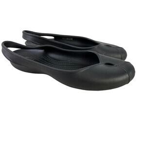 Crocs Olivia Womens Solid Black Slingback Flats Round Closed Toe Shoes sz 7